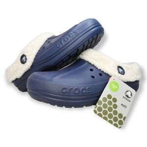 MENS 11 Rare Crocs Blitzen Clogs Navy Blue Fleece Lined Slip-On Slippers Shoes